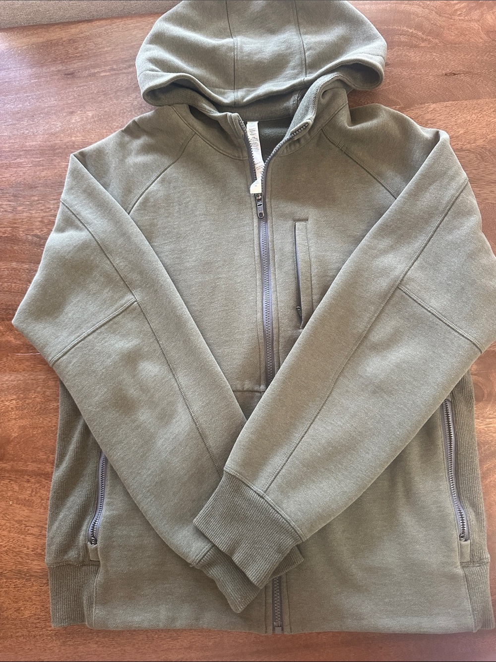 Lulu Lemon Men's Olive Green Zip-Up Hoodie Sweater